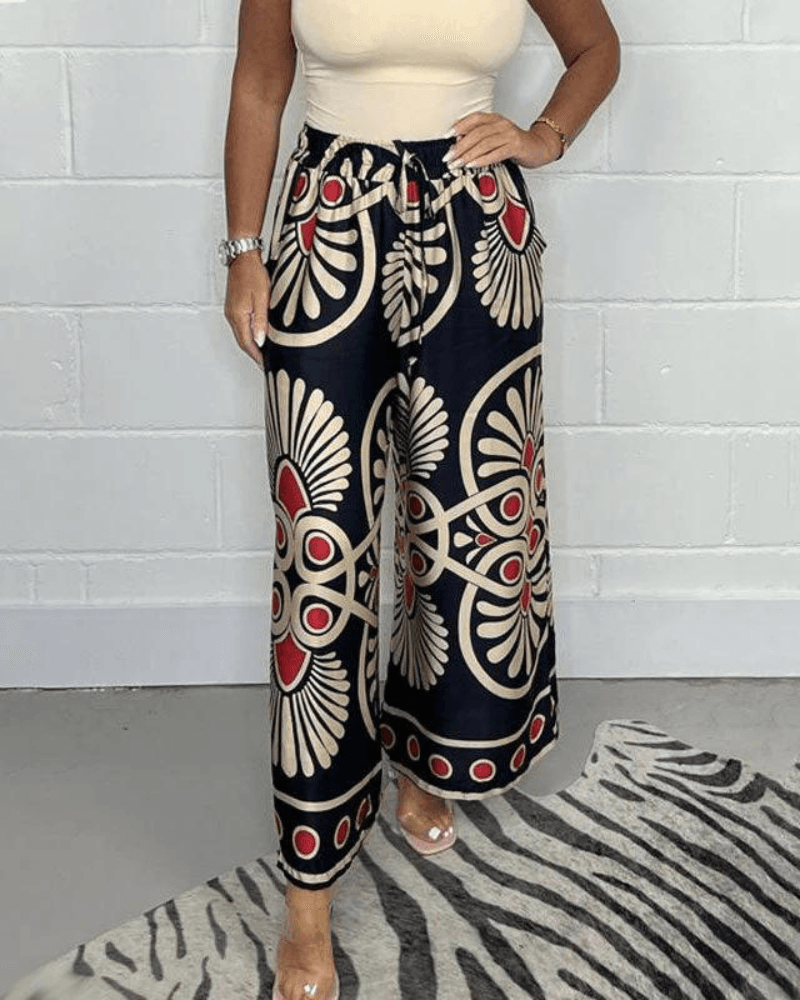 Couture-moda | Elegant High Waist Palazzo Trousers with Elastic Drawstring - Image 2