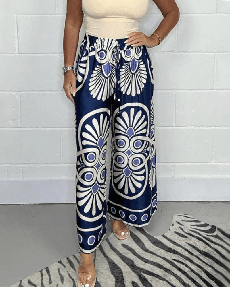 Couture-moda | Elegant High Waist Palazzo Trousers with Elastic Drawstring - Image 4