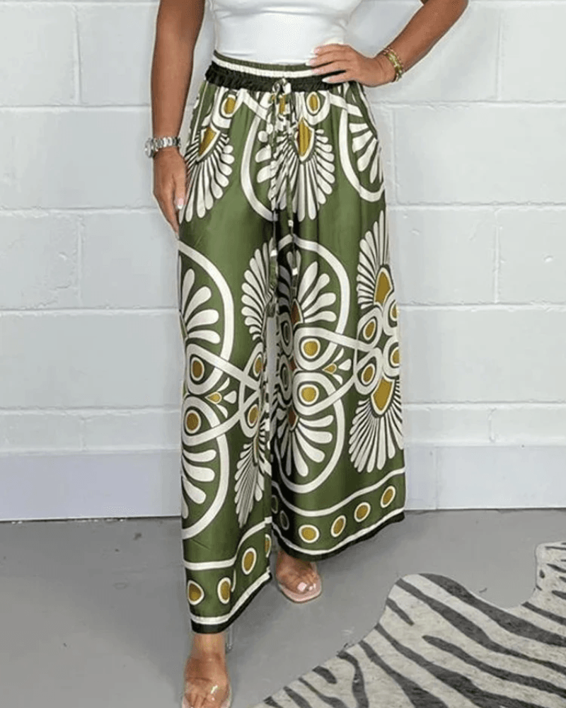 Couture-moda | Elegant High Waist Palazzo Trousers with Elastic Drawstring - Image 5