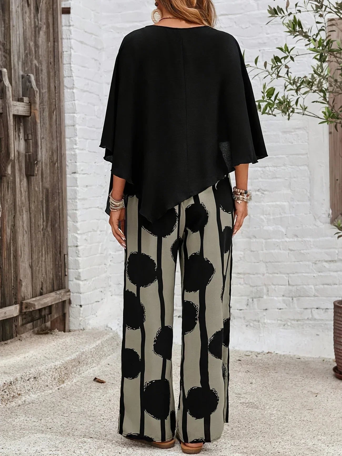 Sheila | Women's Stylish Asymmetric Top and Printed Pant Set - Image 2