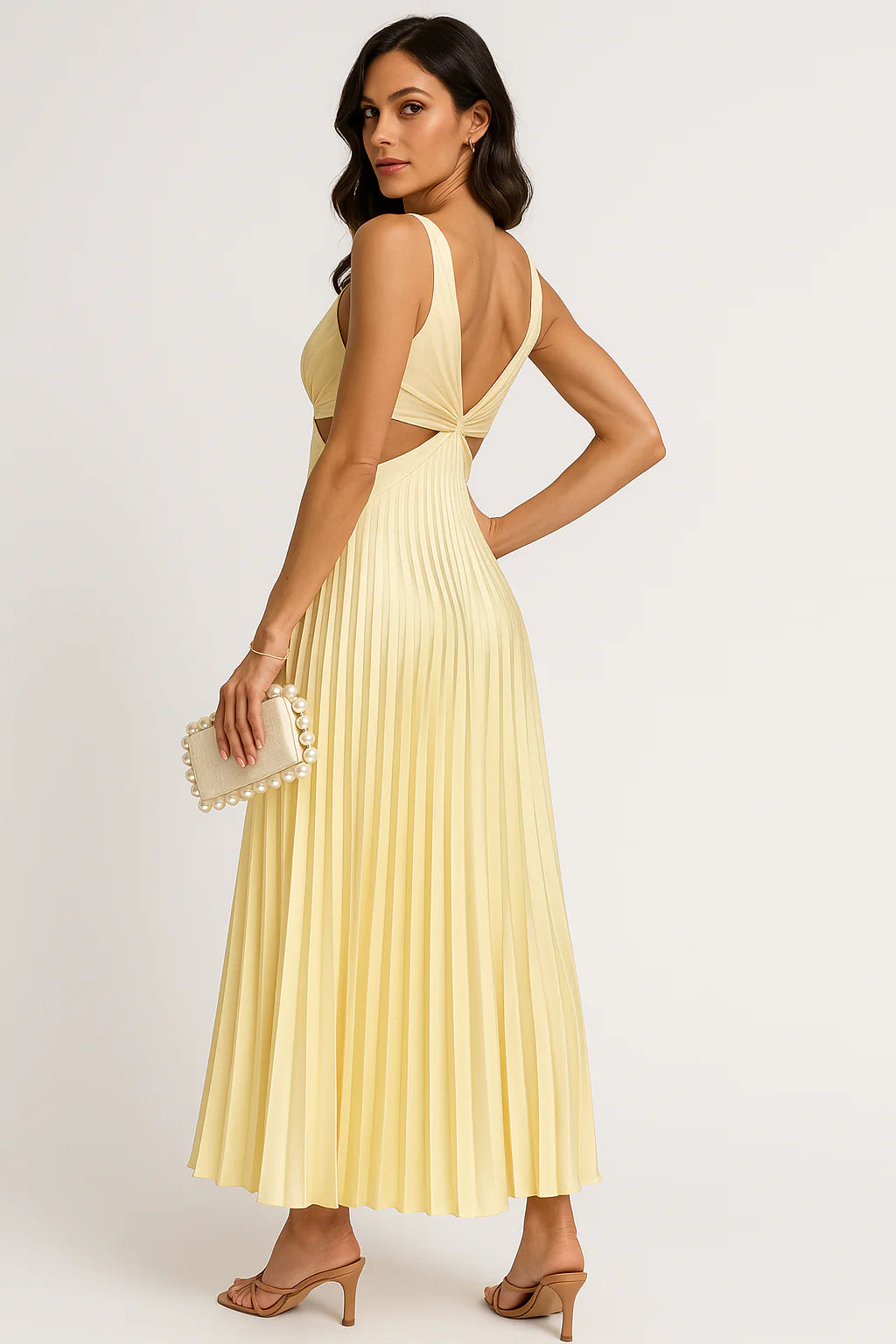 Sanne | Elegant Pleated Satin Midi Dress