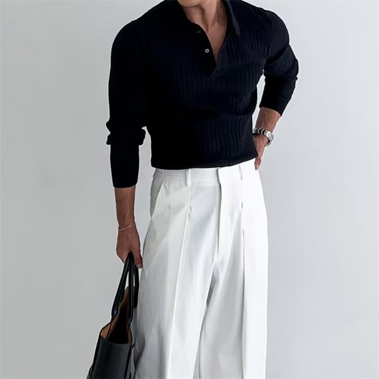 Douglas | Men's Slim Fit Long Sleeve Polo Shirt - Image 3