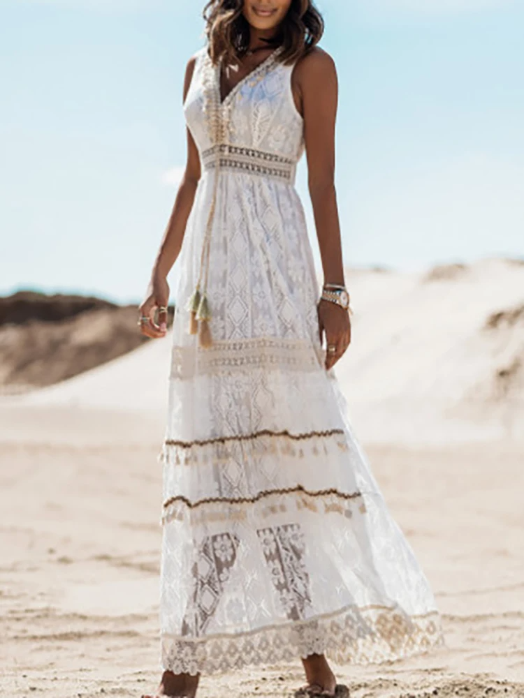 Margot | Vintage Boho Drawstring Maxi Dress - Image 4