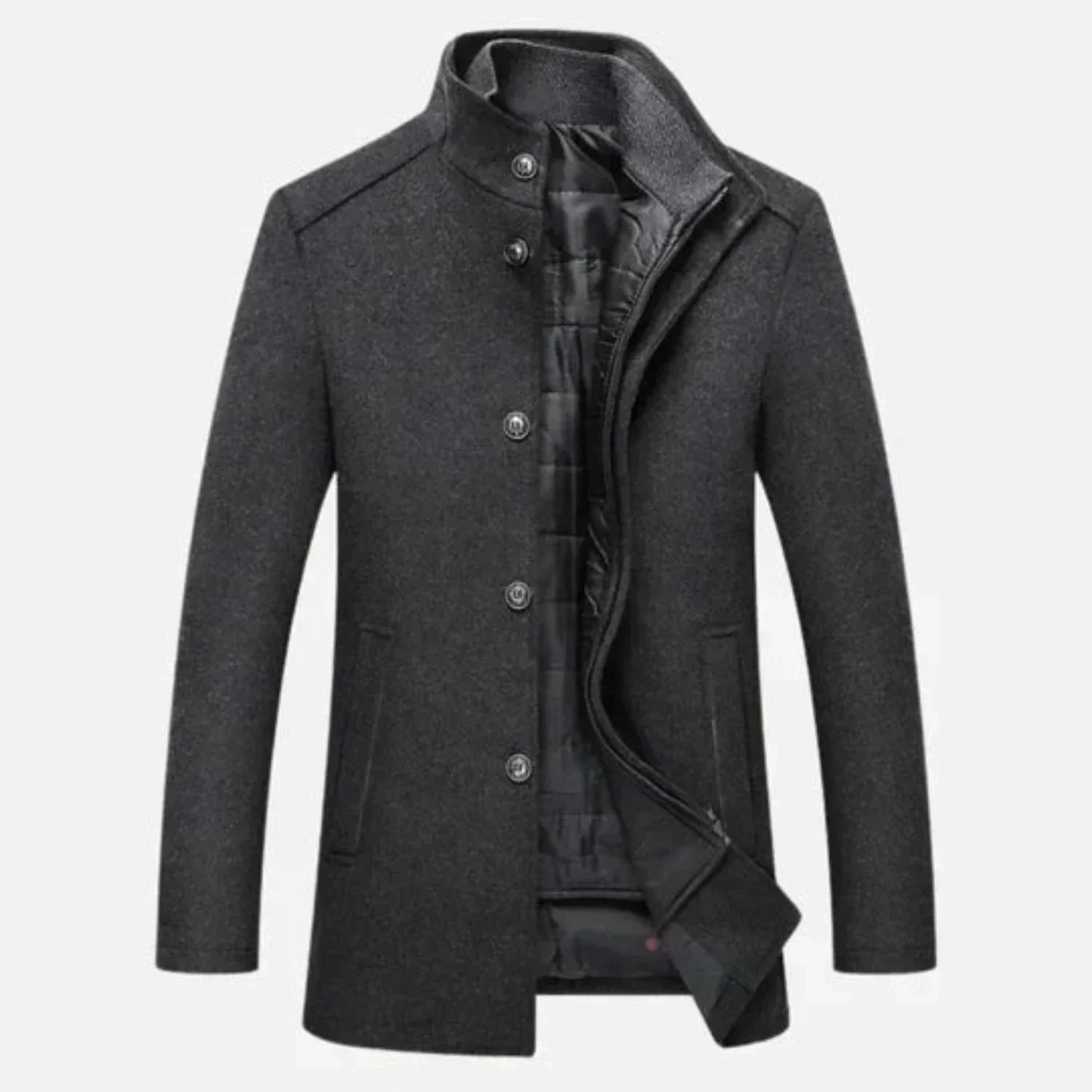 Edward | Men's Mid-Length Stand Collar Overcoat - Image 2