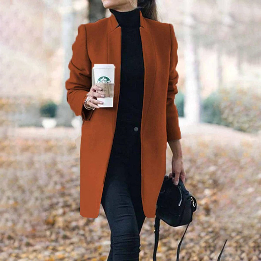Leanne | Women's Long Collarless Coat - Image 5