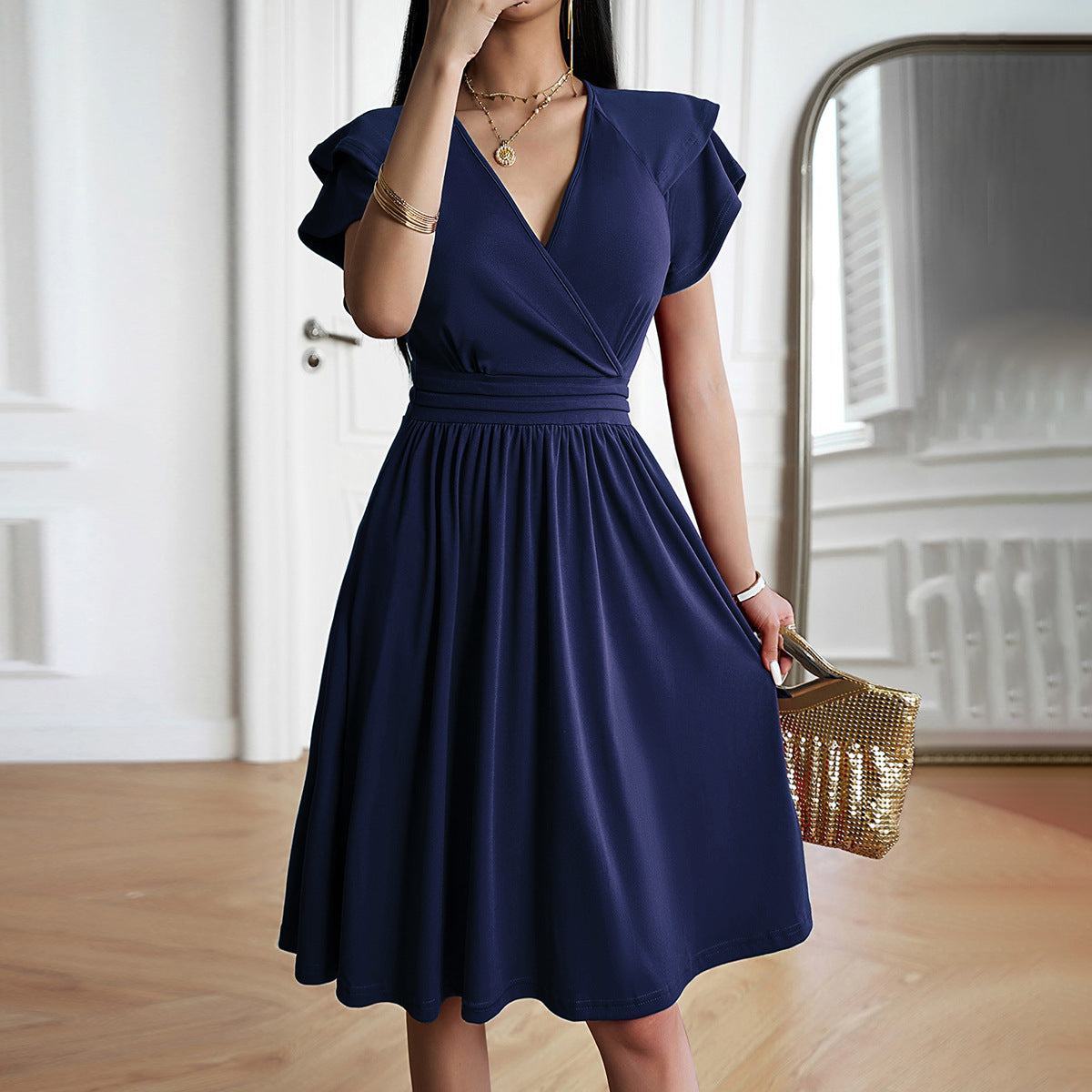 Serena | Elegant Short Dress with Tailored Fit and Pleated Design - Image 6