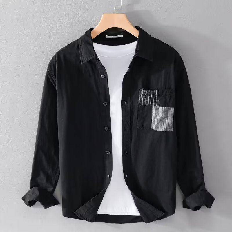 Couture-moda | Men’s Long Sleeve Shirt – Relaxed Fit – Comfortable Cotton Blend – Patch Pocket – Button Down - Image 3