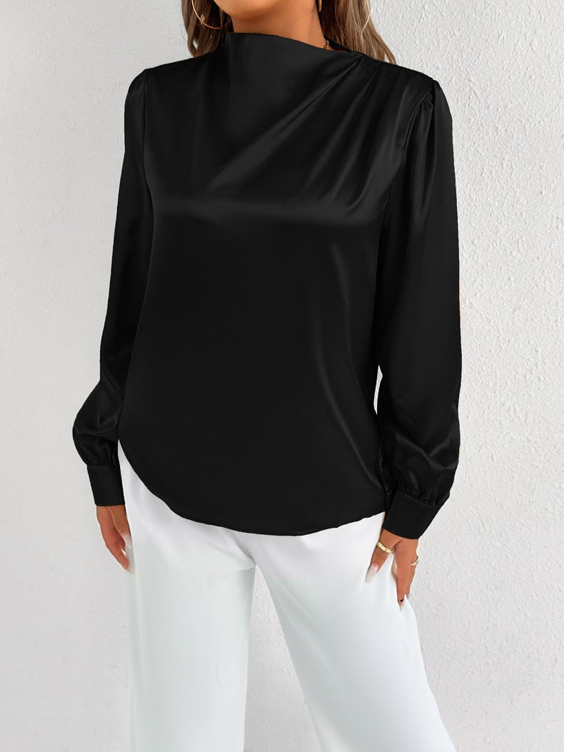 Couture-moda | Elegant Women’s Satin Blouse – Relaxed Fit, High Neck, Long Sleeve - Image 6