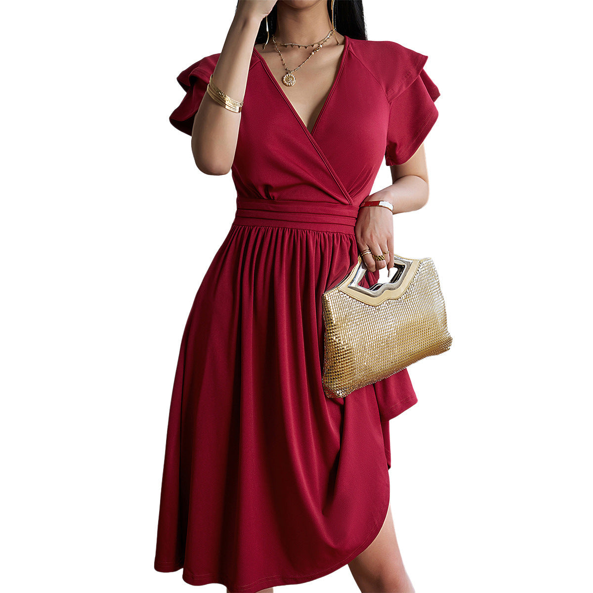 Serena | Elegant Short Dress with Tailored Fit and Pleated Design - Image 4