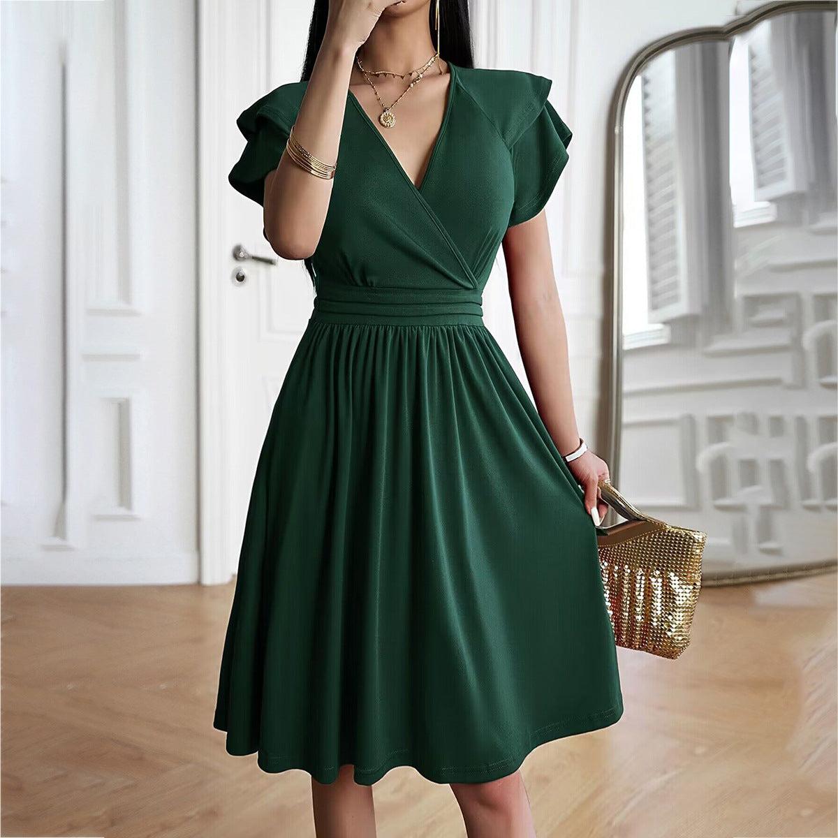 Serena | Elegant Short Dress with Tailored Fit and Pleated Design - Image 7