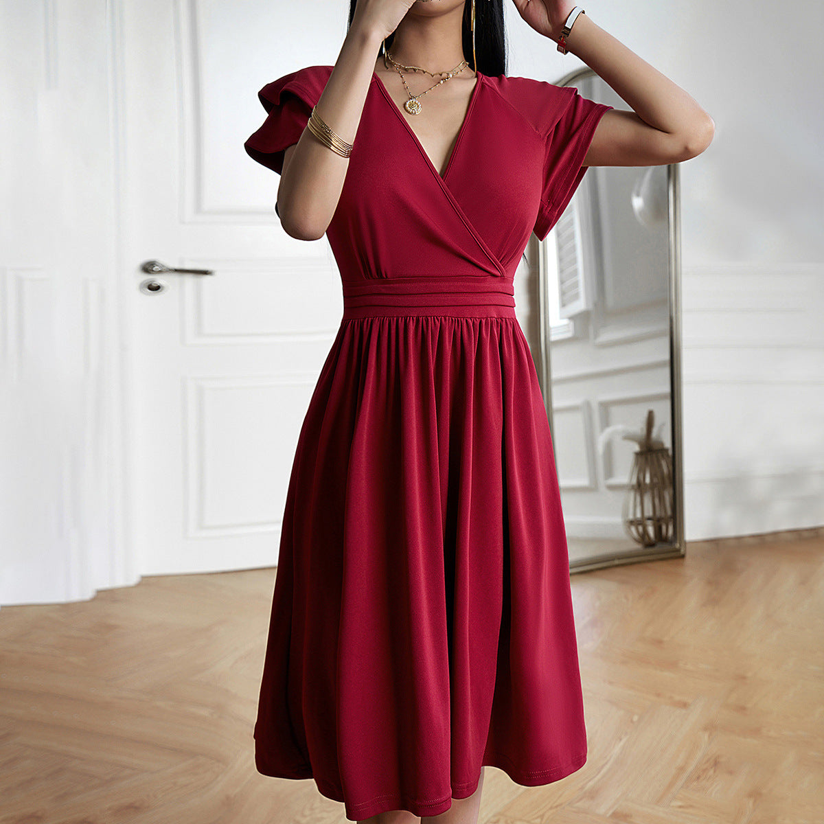 Serena | Elegant Short Dress with Tailored Fit and Pleated Design - Image 1