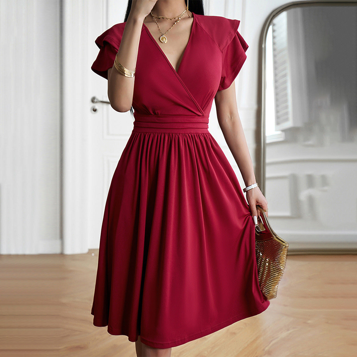 Serena | Elegant Short Dress with Tailored Fit and Pleated Design - Image 5