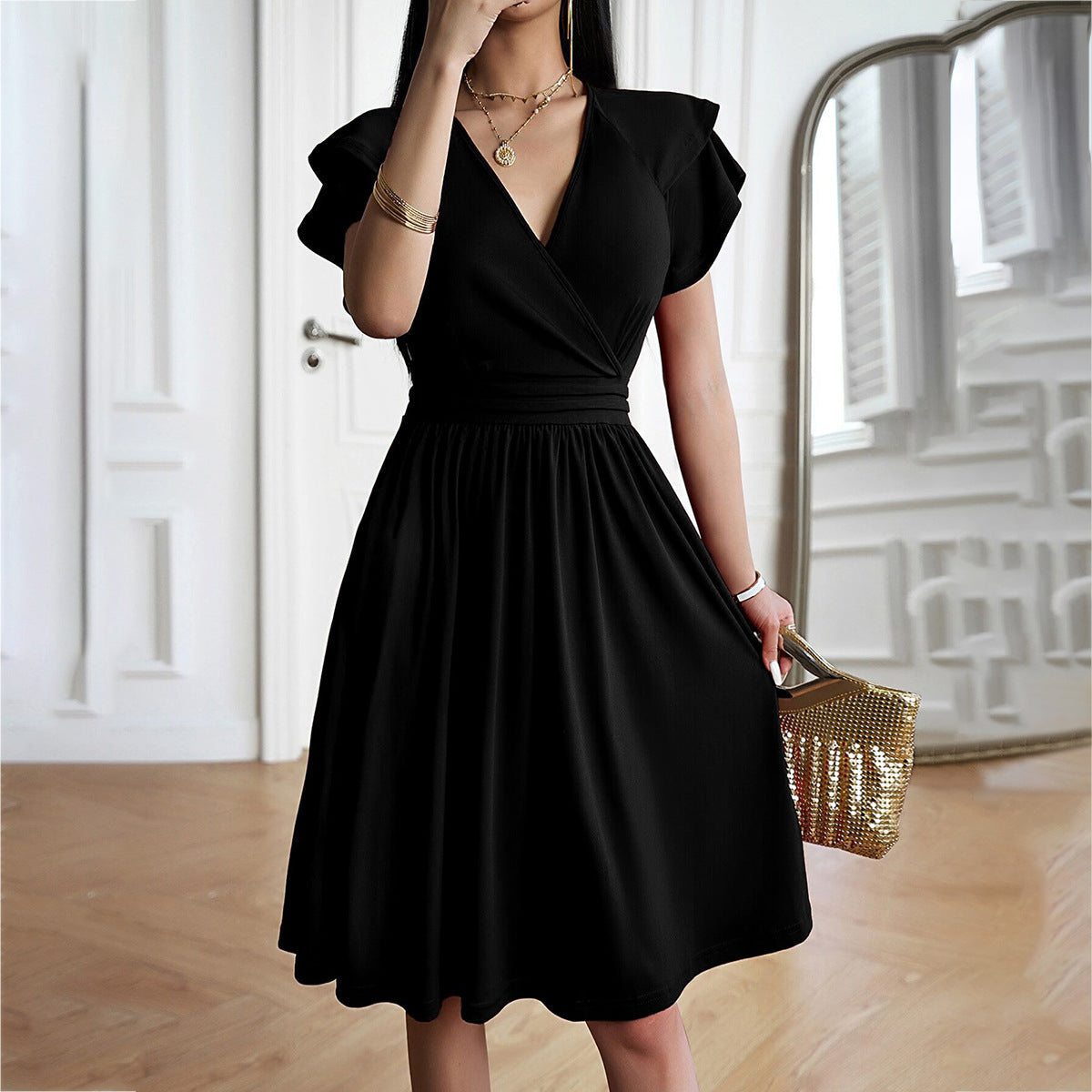 Serena | Elegant Short Dress with Tailored Fit and Pleated Design - Image 8