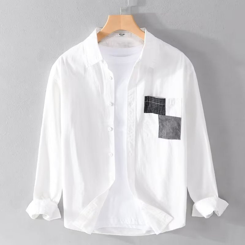 Couture-moda | Men’s Long Sleeve Shirt – Relaxed Fit – Comfortable Cotton Blend – Patch Pocket – Button Down - Image 2