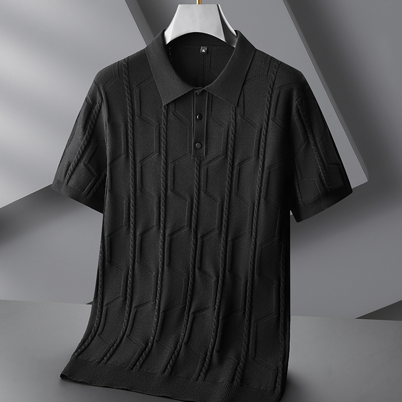 Jeremy | Jacquard Short Sleeve Men's Polo Shirt - Image 3