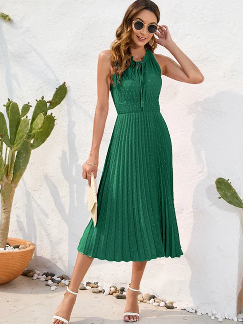 Sheryl | Elegant pleated halter dress for festive occasions - Image 2