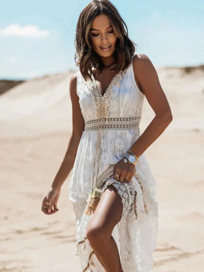 Margot | Vintage Boho Drawstring Maxi Dress - Image 2