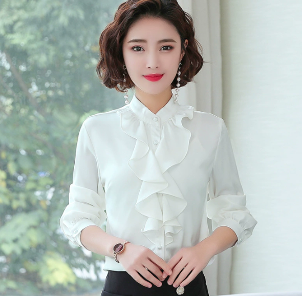 Gwen | Chic Ruffle Collar Chiffon Blouse for Elegant Style