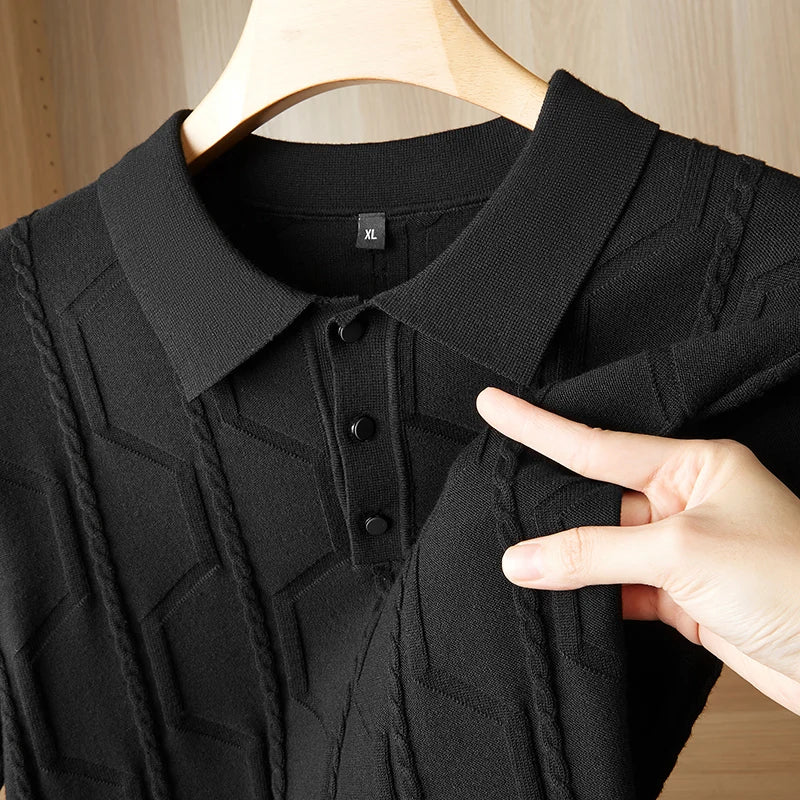 Jeremy | Jacquard Short Sleeve Men's Polo Shirt - Image 8