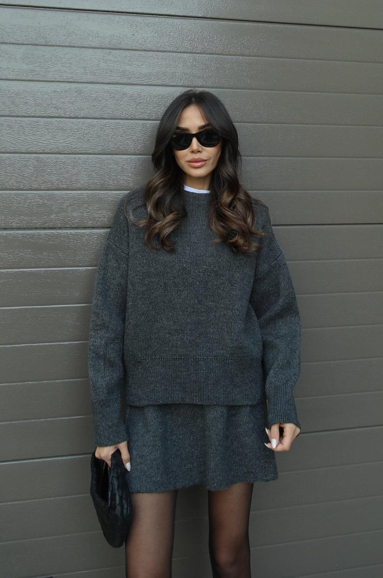 Dominique | Women's Oversized Mini Sweater Skirt Set - Image 12