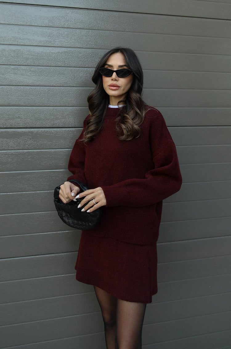 Dominique | Women's Oversized Mini Sweater Skirt Set - Image 2