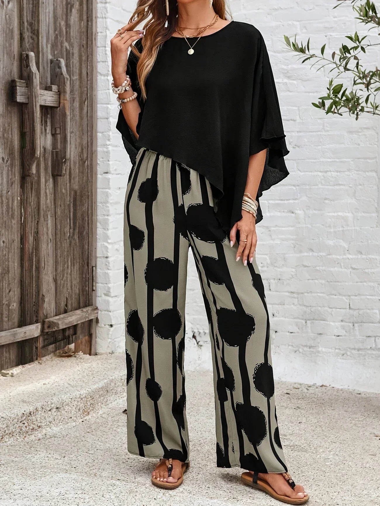 Sheila | Women's Stylish Asymmetric Top and Printed Pant Set - Image 3