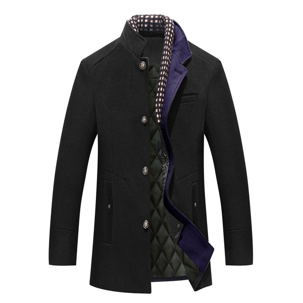 Alan | Men's Mandarin Collar Button Front Mid-Length Overcoat - Image 4