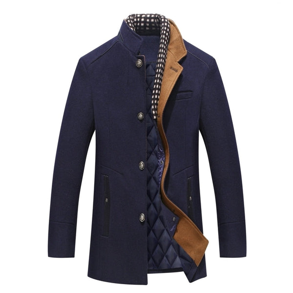 Alan | Men's Mandarin Collar Button Front Mid-Length Overcoat - Image 2