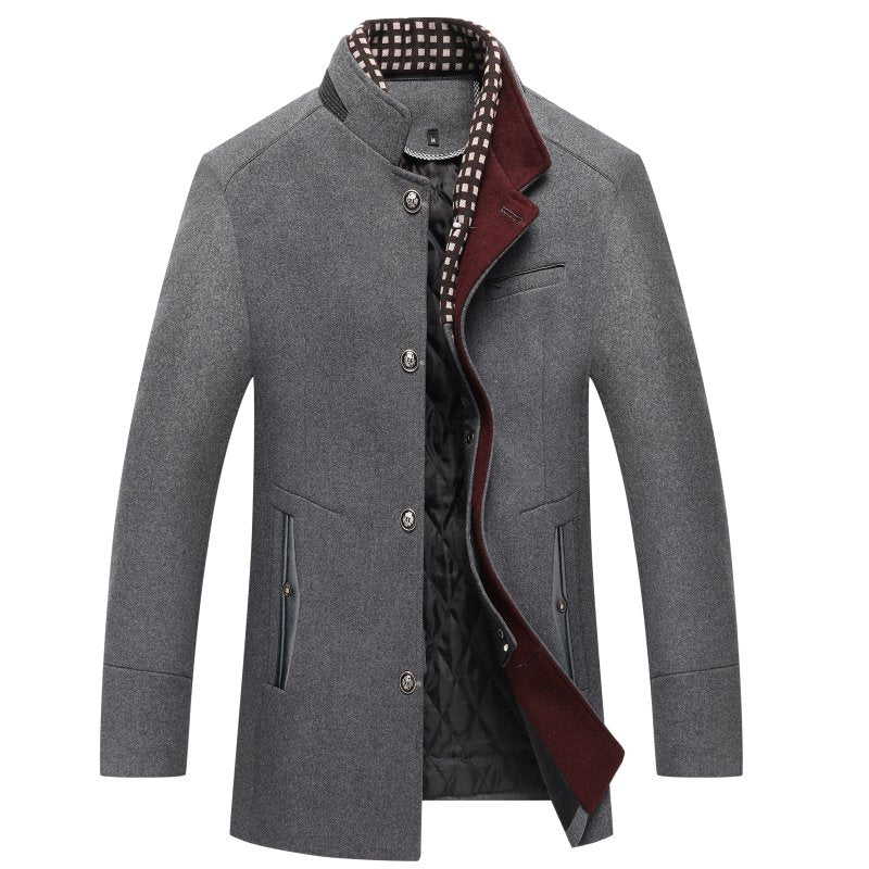Alan | Men's Mandarin Collar Button Front Mid-Length Overcoat - Image 3
