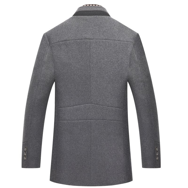 Alan | Men's Mandarin Collar Button Front Mid-Length Overcoat - Image 9