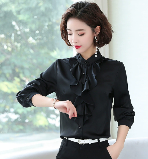 Gwen | Chic Ruffle Collar Chiffon Blouse for Elegant Style