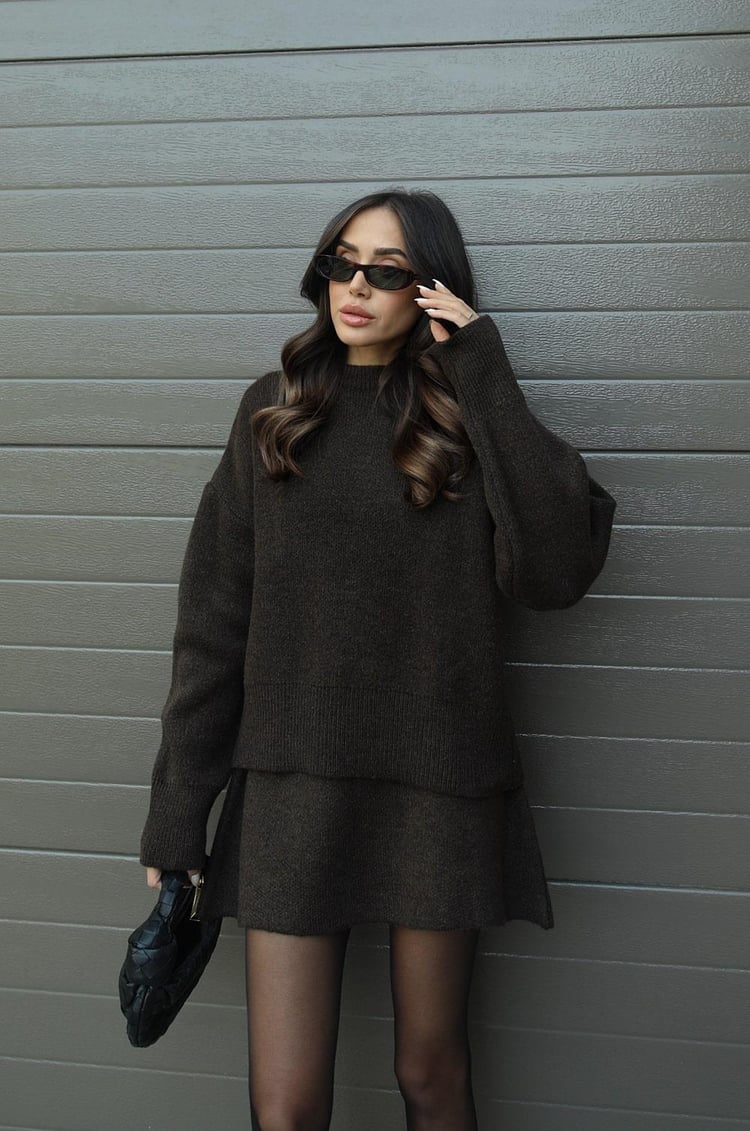 Dominique | Women's Oversized Mini Sweater Skirt Set - Image 15