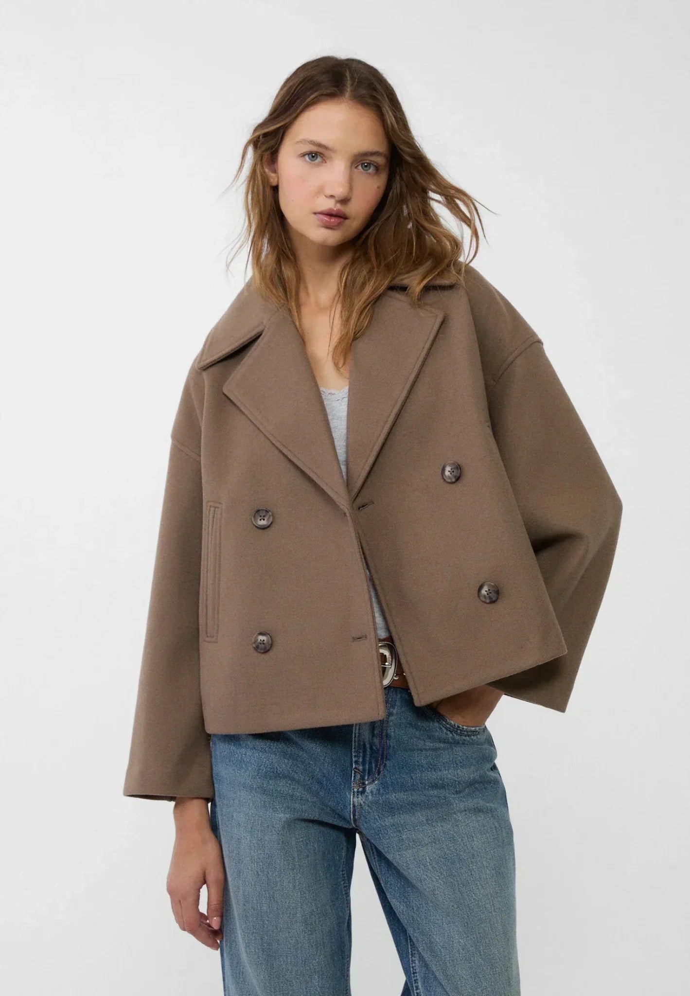 Amanda | Double-Breasted Cropped Jacket - Wool Look - Oversized Fit - Image 4