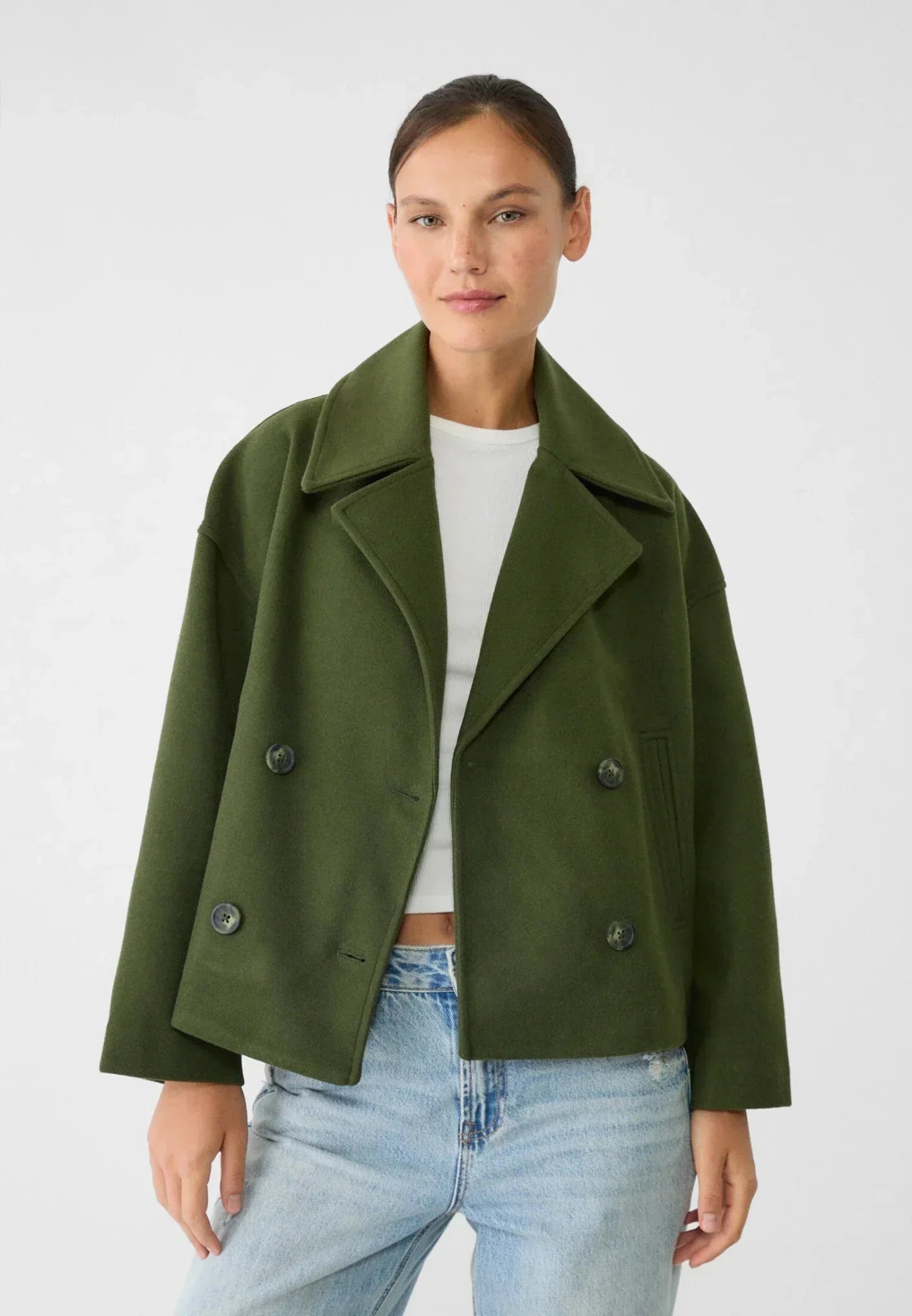 Amanda | Double-Breasted Cropped Jacket - Wool Look - Oversized Fit - Image 3