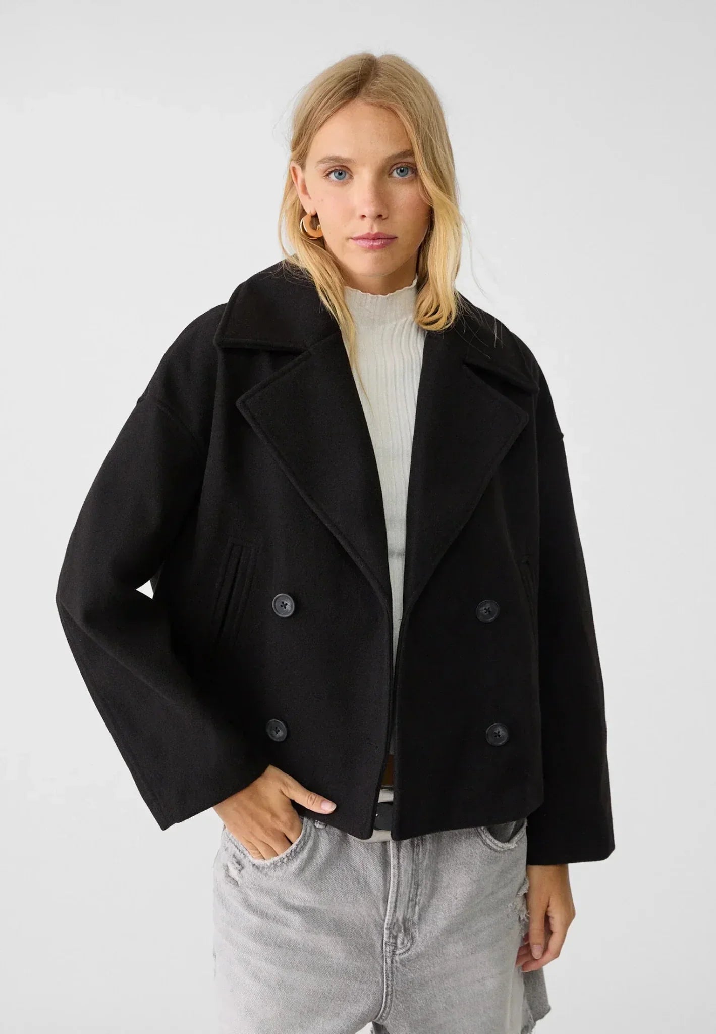 Amanda | Double-Breasted Cropped Jacket - Wool Look - Oversized Fit - Image 2
