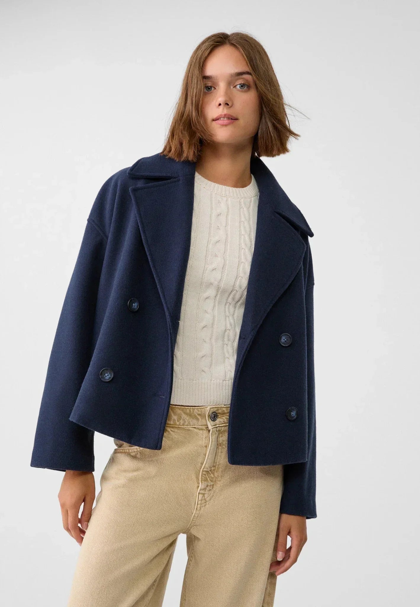 Amanda | Double-Breasted Cropped Jacket - Wool Look - Oversized Fit - Image 5