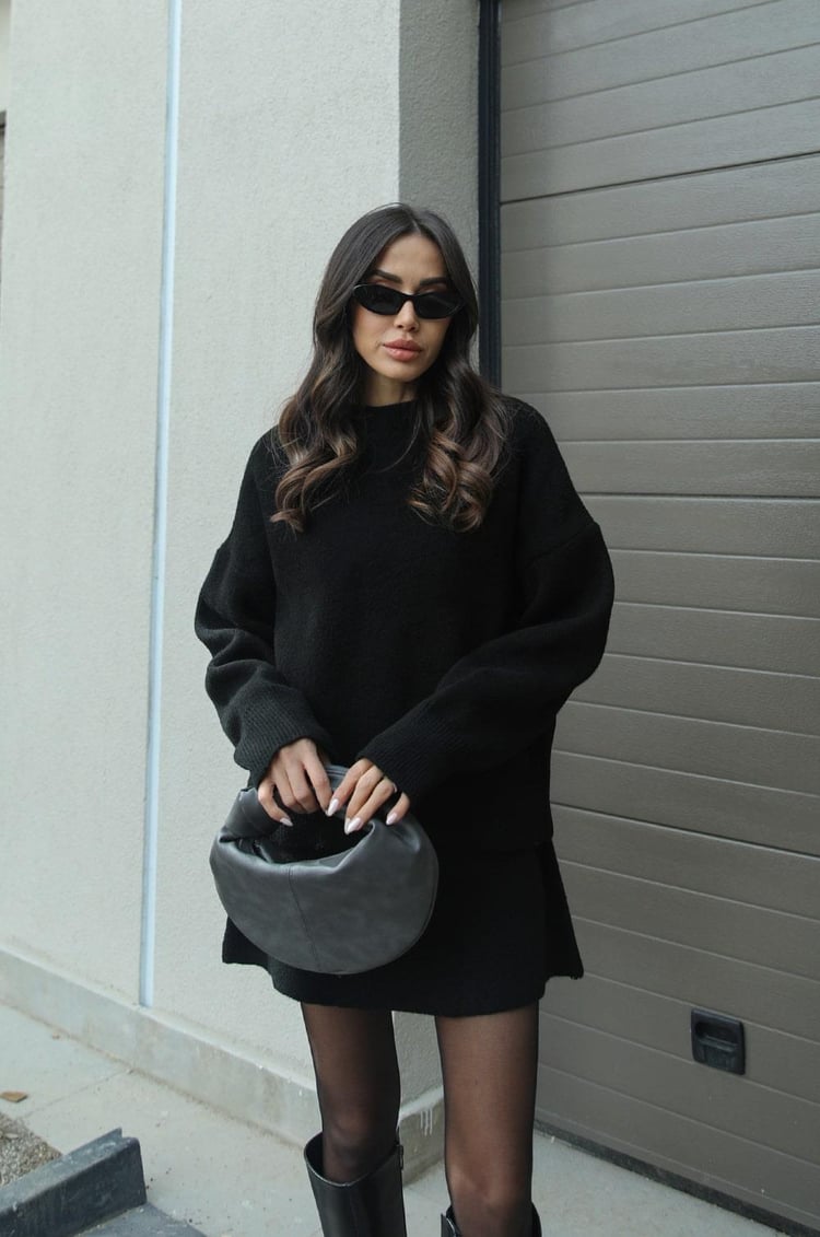 Dominique | Women's Oversized Mini Sweater Skirt Set - Image 4