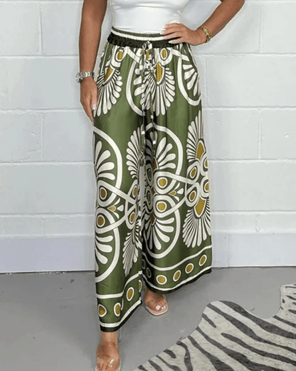 Couture-moda | Elegant High Waist Palazzo Trousers with Elastic Drawstring - Image 5