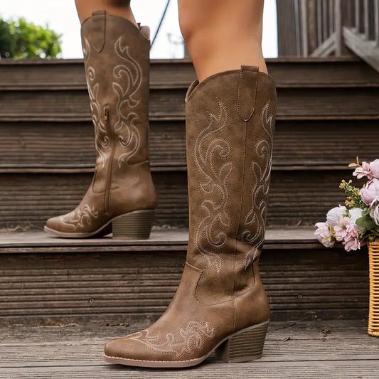 Ann | Women's Embroidered Knee High Cowboy Boots - Image 1
