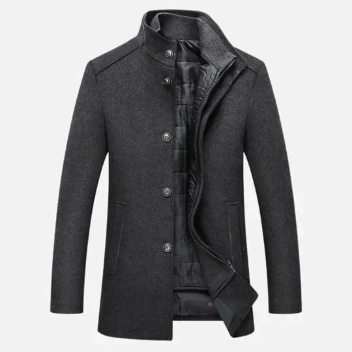 Edward | Men's Mid-Length Stand Collar Overcoat - Image 2