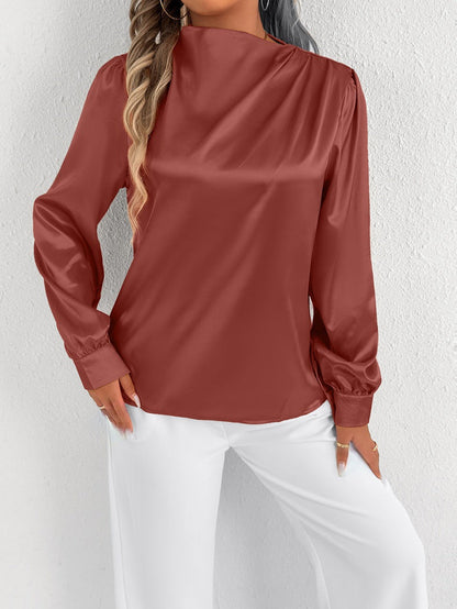 Couture-moda | Elegant Women’s Satin Blouse – Relaxed Fit, High Neck, Long Sleeve - Image 4