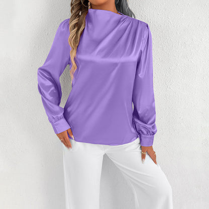 Couture-moda | Elegant Women’s Satin Blouse – Relaxed Fit, High Neck, Long Sleeve - Image 1