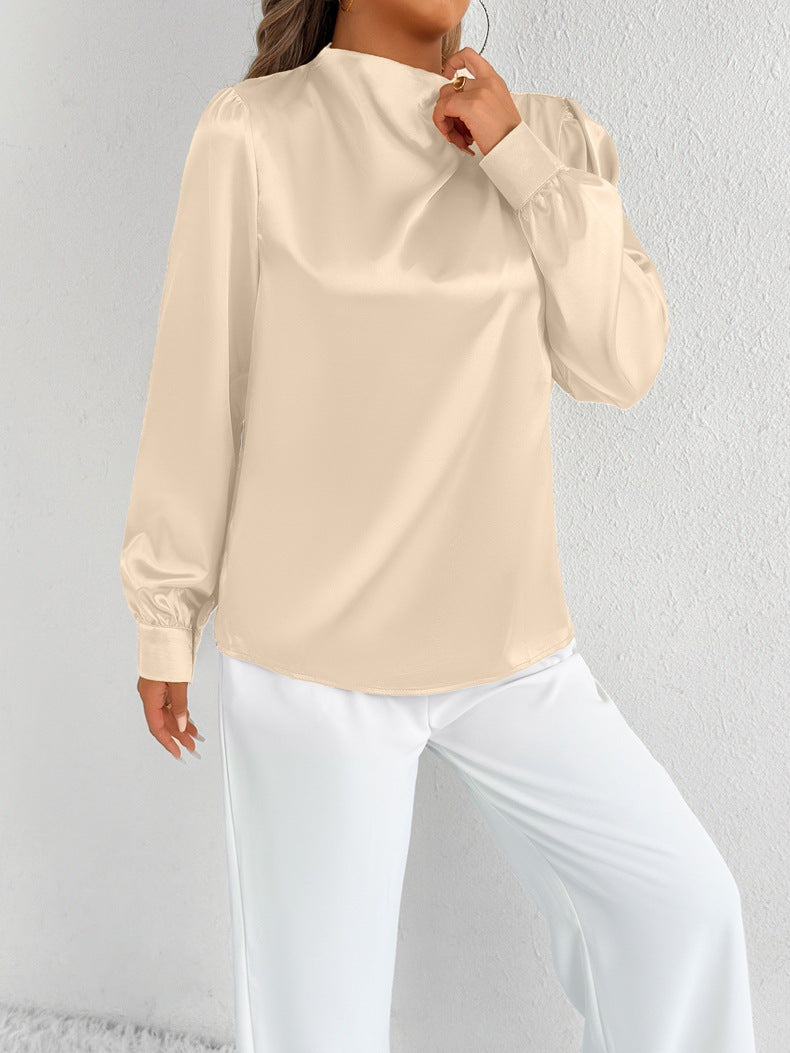 Couture-moda | Elegant Women’s Satin Blouse – Relaxed Fit, High Neck, Long Sleeve - Image 7