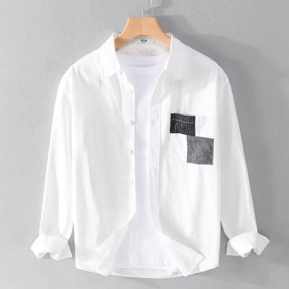 Couture-moda | Men’s Long Sleeve Shirt – Relaxed Fit – Comfortable Cotton Blend – Patch Pocket – Button Down - Image 2