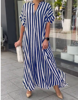 Rachael | Striped Casual Cotton and Linen Dress for Holidays
