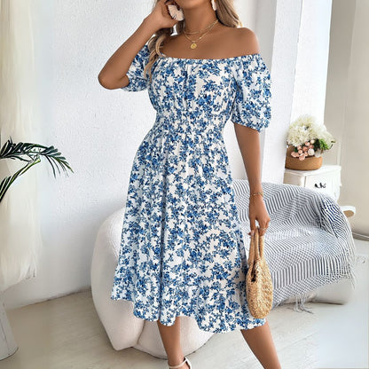 Vestea | Elegant Floral Midi Dress with Puff Sleeves - Image 4