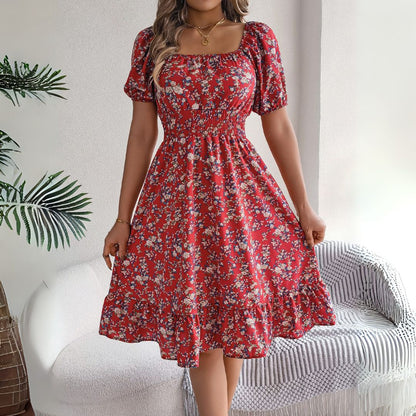 Vestea | Elegant Floral Midi Dress with Puff Sleeves - Image 6